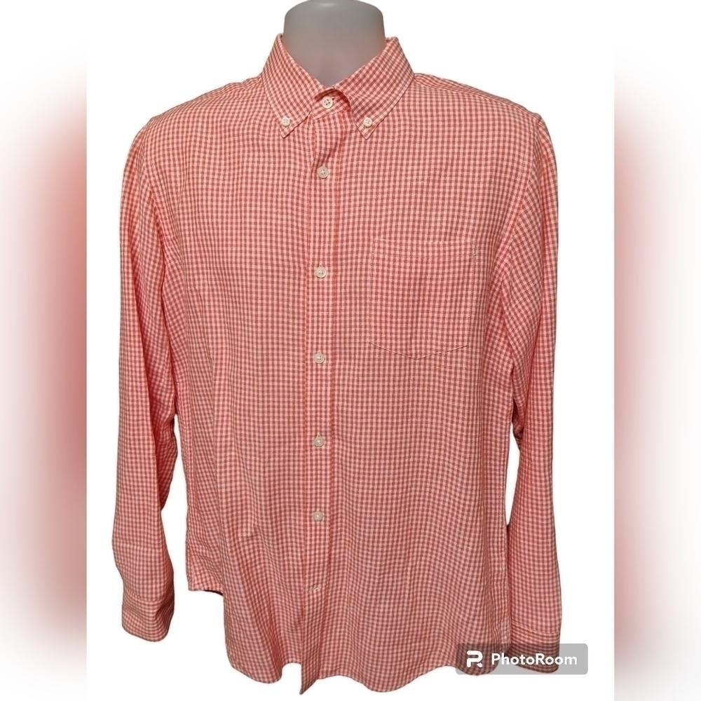 Banana Republic Shirt Mens Classic Fit Orange White Checkered. Size M